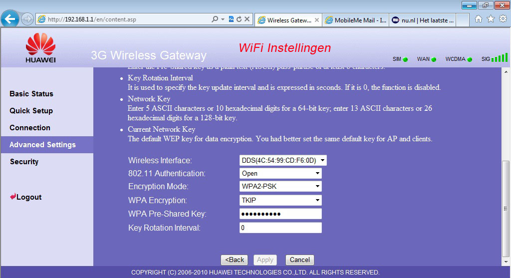 WiFi instellingen van de Huawei